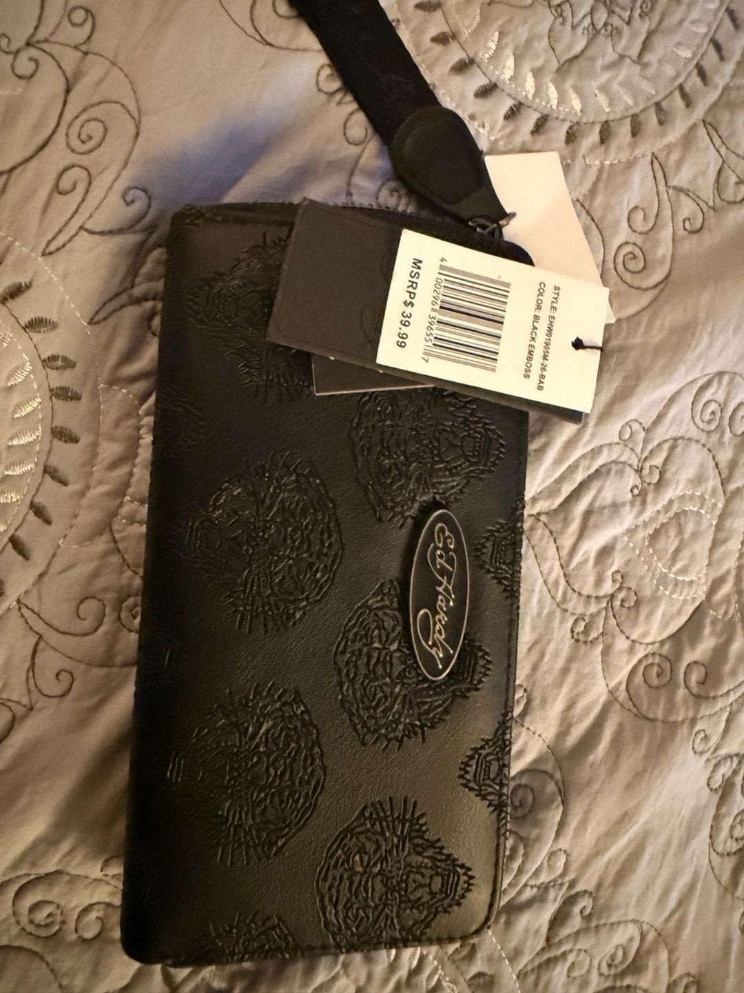 Ed Hardy Embossed Tiger Zip Around Wristlet Wallet Black 3
