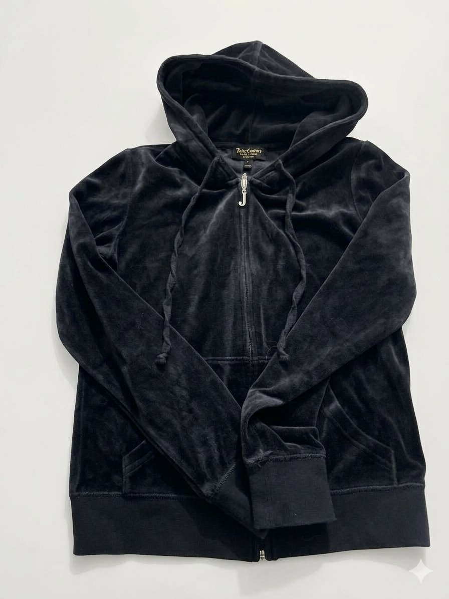 Juicy Couture Velour Zip-Up Hoodie Size S Black 1