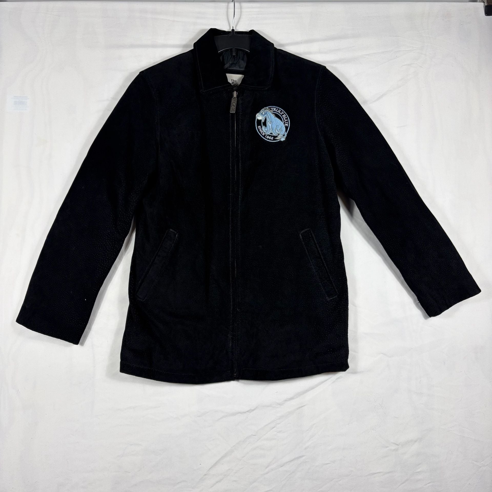 Vintage 90s The Disney Store Eeyore Suede Leather Jacket Size S Black 2