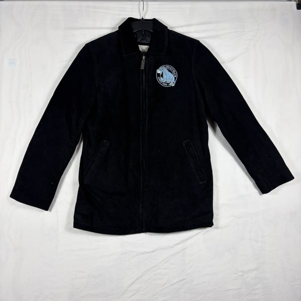 Vintage 90s The Disney Store Eeyore Suede Leather Jacket Size S Black