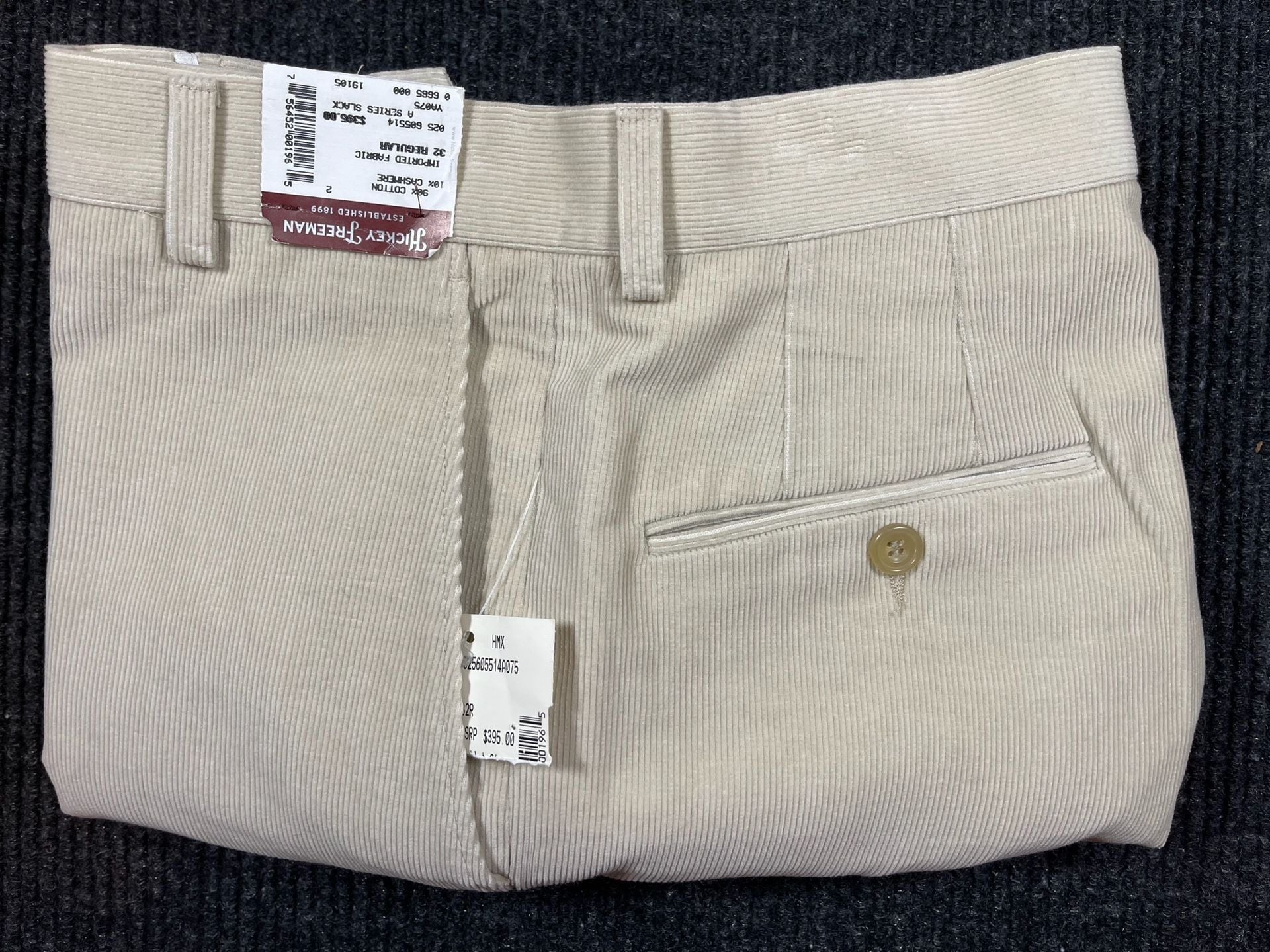 Hickey Freeman A Series Slack Size 32 Regular Beige Corduroy Pants NWT 3