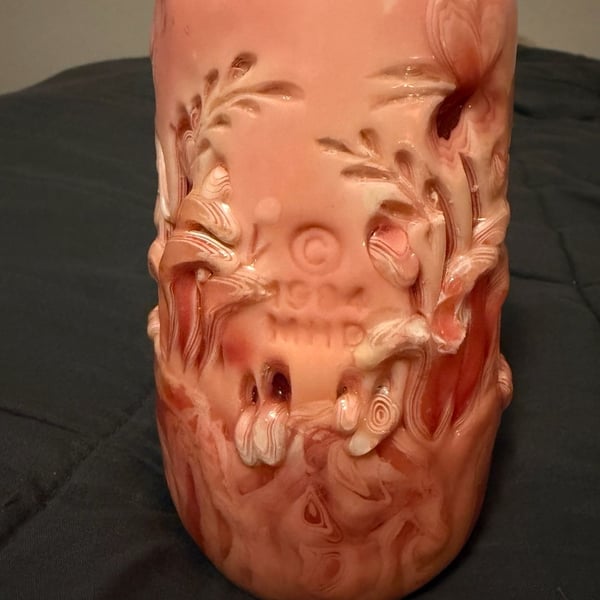 Vintage Melanie H. Demmon 1984 Hand Carved Pink Floral Candle