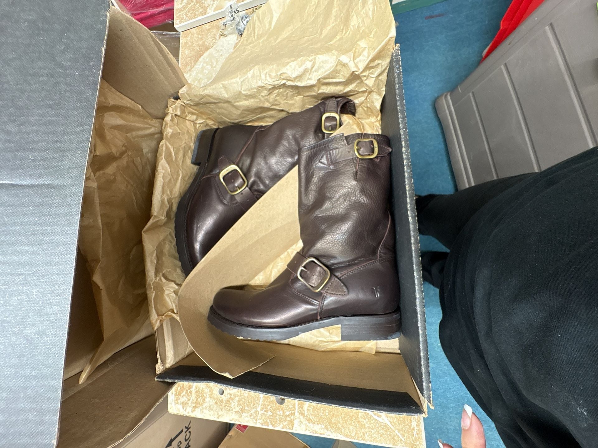 Frye Veronica Short Brown Leather Moto Boots 3