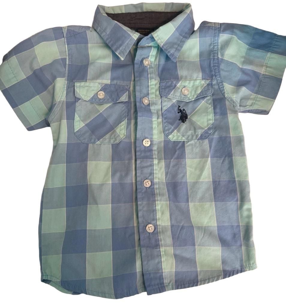 U.S. Polo Assn. Short Sleeve Plaid Button Up Shirt Blue Green 2