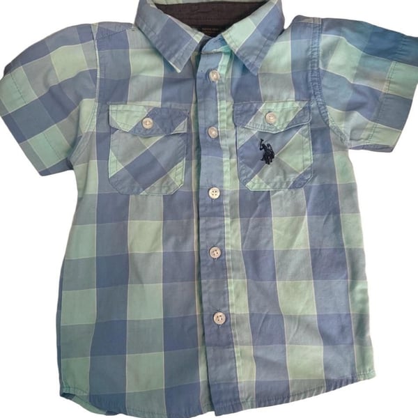 U.S. Polo Assn. Short Sleeve Plaid Button Up Shirt Blue Green