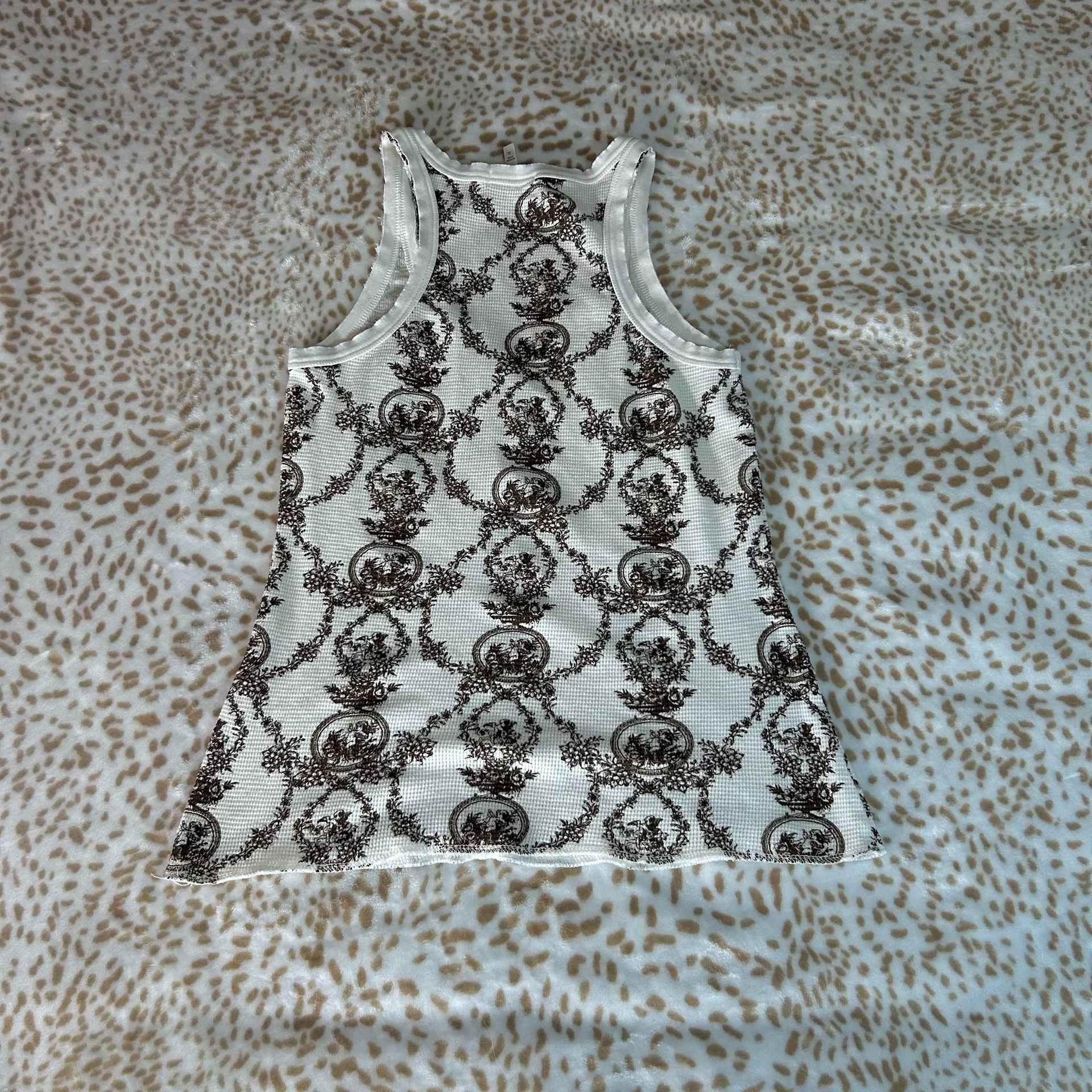 P.J. Salvage Pyjama Set Waffle Knit Floral Toile Size XL White Brown 8