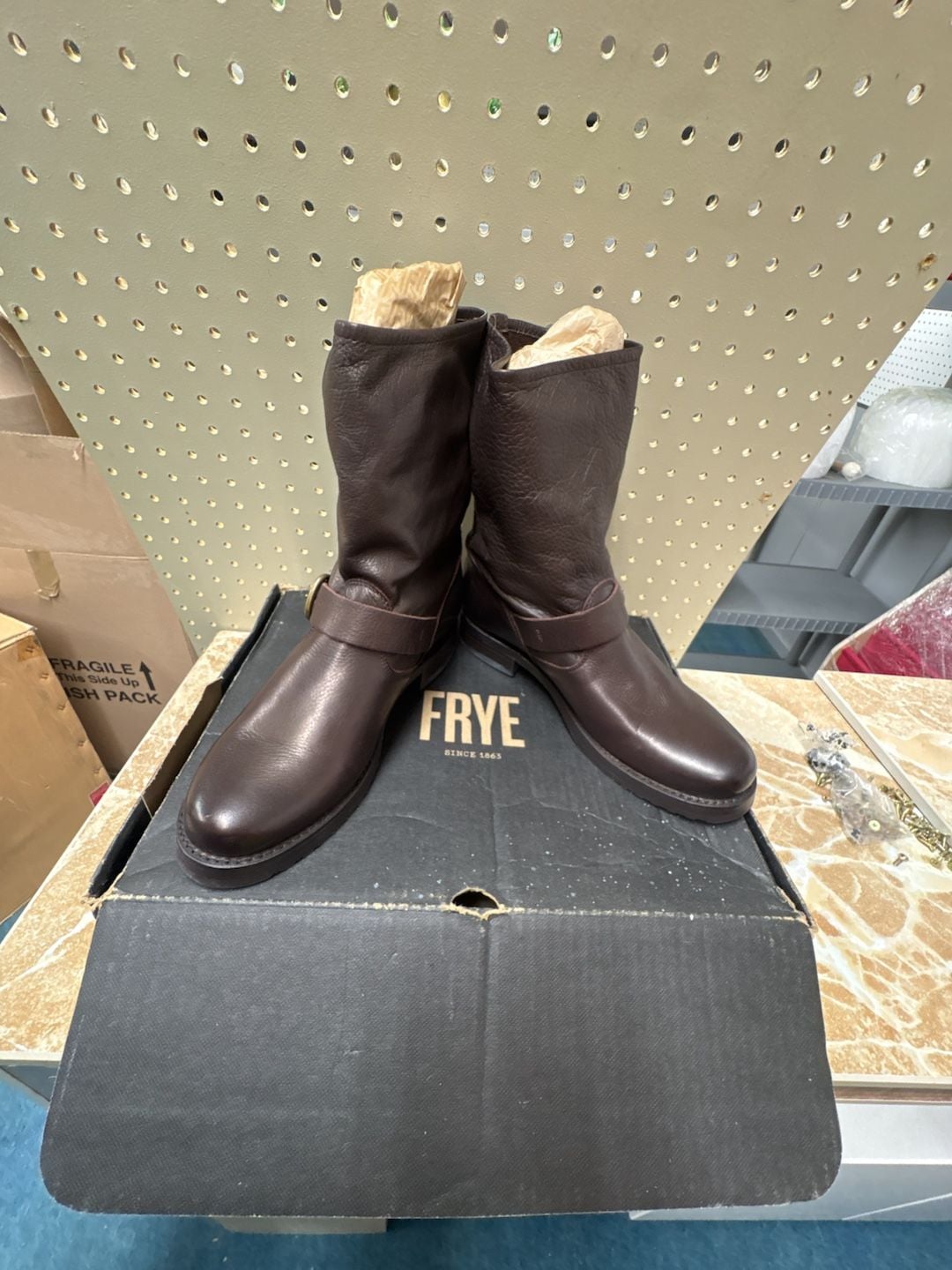 Frye Veronica Short Brown Leather Moto Boots 4