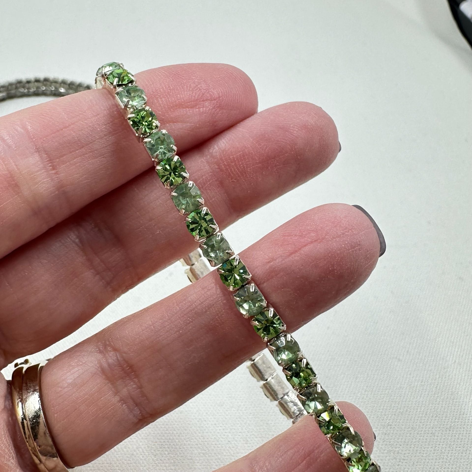Rhinestone Stretch Bracelet Set 3 Piece Pink Green Clear 3
