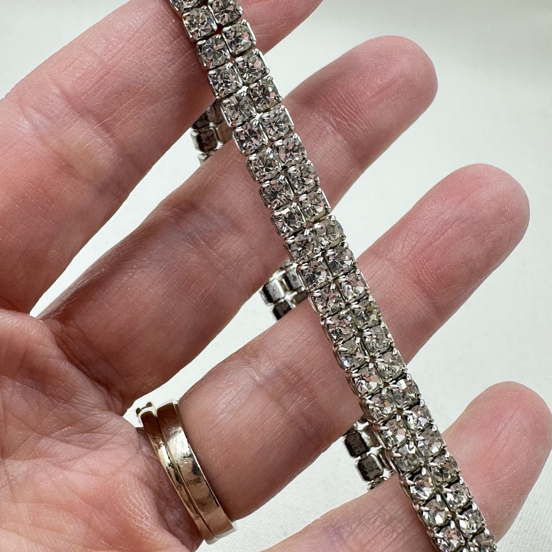 Rhinestone Stretch Bracelet Set 3 Piece Pink Green Clear 5
