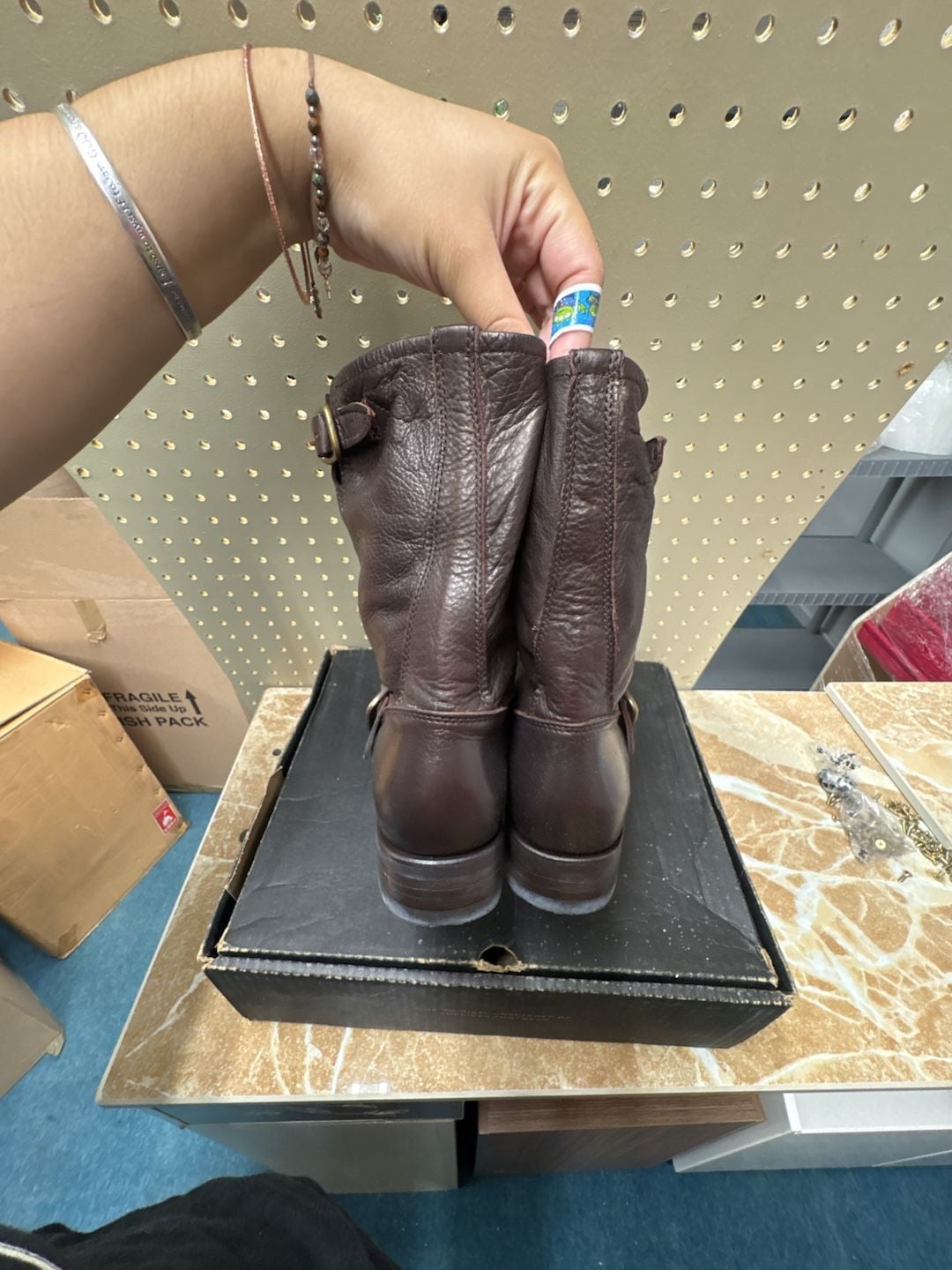 Frye Veronica Short Brown Leather Moto Boots 5