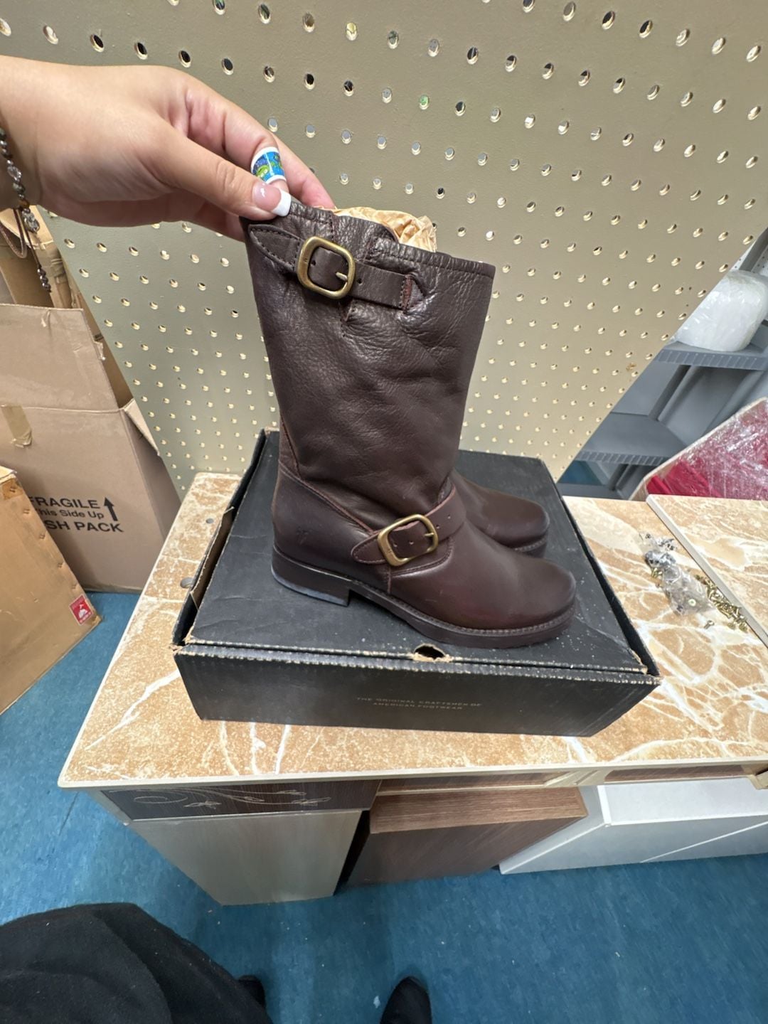 Frye Veronica Short Brown Leather Moto Boots 6