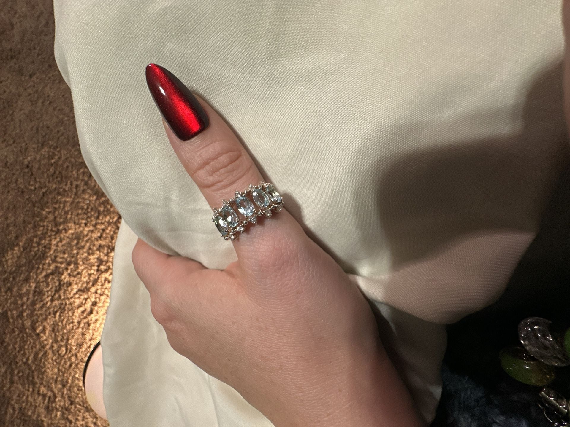 Aquamarine Multi Stone Ring Silver Platinum Plated Statement 2