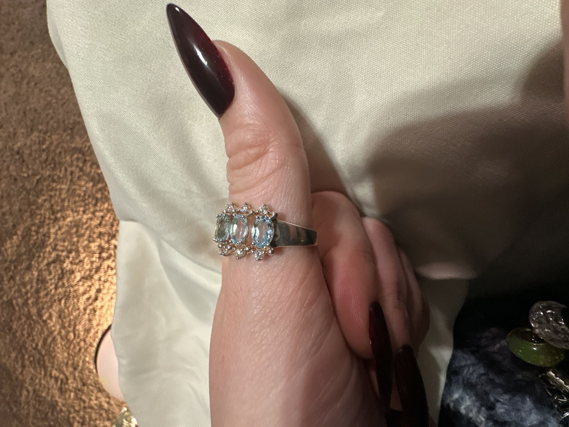 Aquamarine Multi Stone Ring Silver Platinum Plated Statement 3
