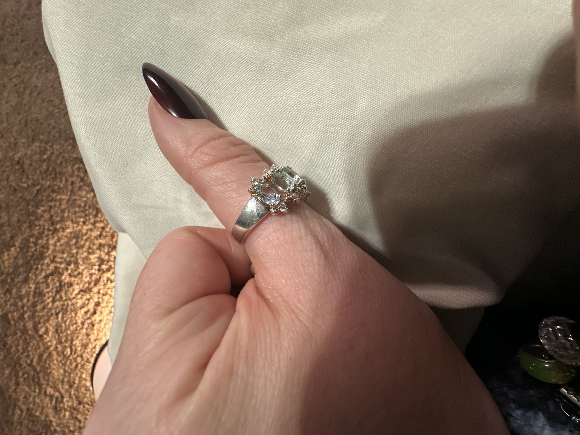 Aquamarine Multi Stone Ring Silver Platinum Plated Statement 4