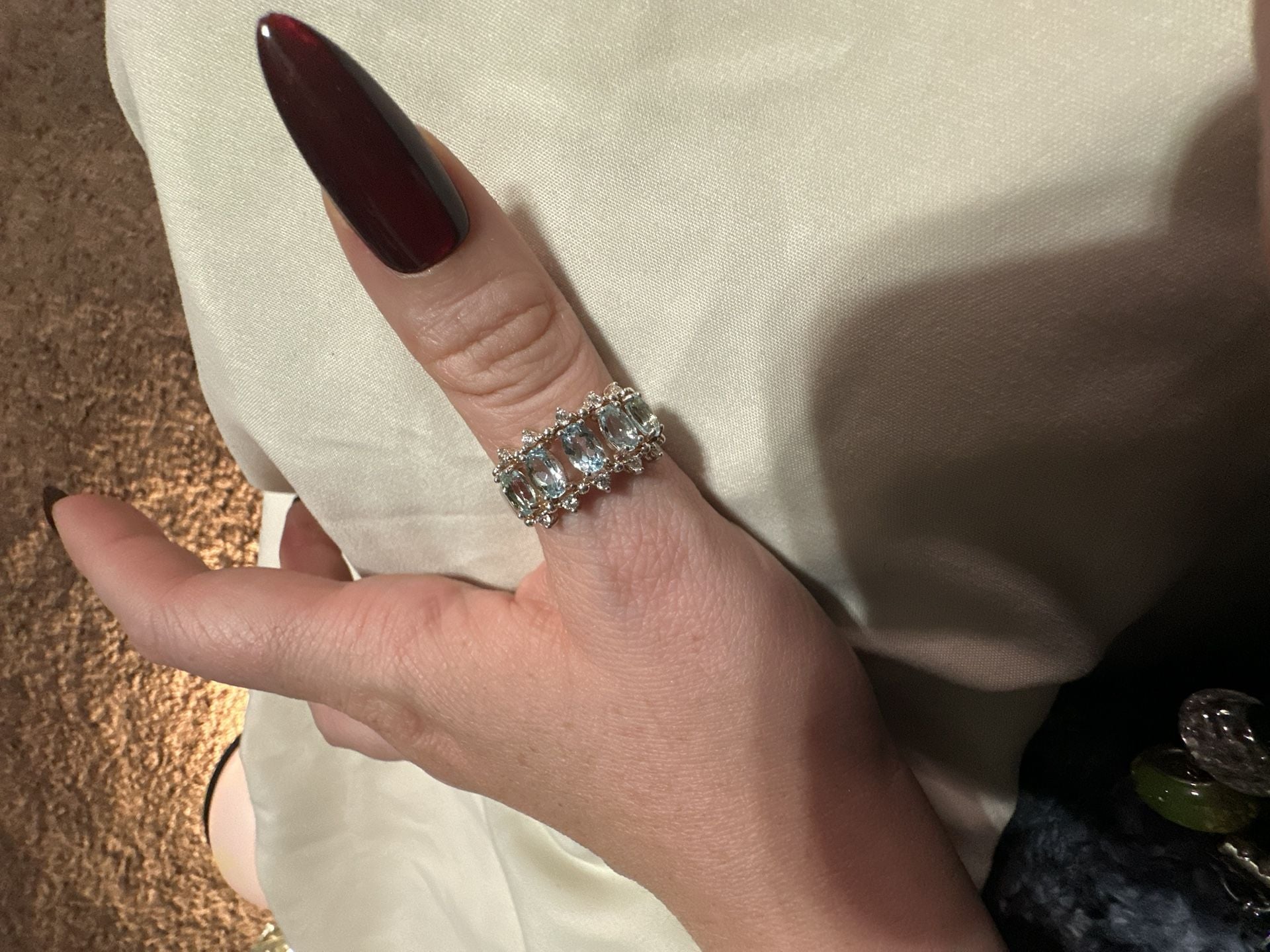Aquamarine Multi Stone Ring Silver Platinum Plated Statement 5