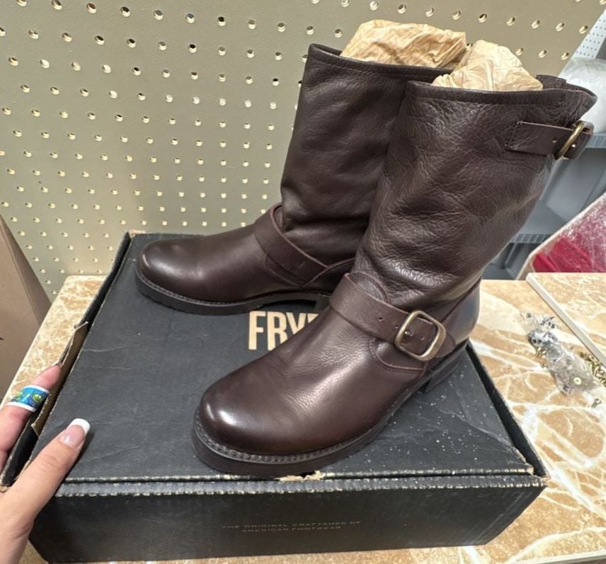 Frye Veronica Short Brown Leather Moto Boots 2