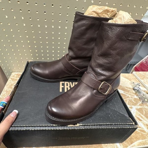 Frye Veronica Short Brown Leather Moto Boots