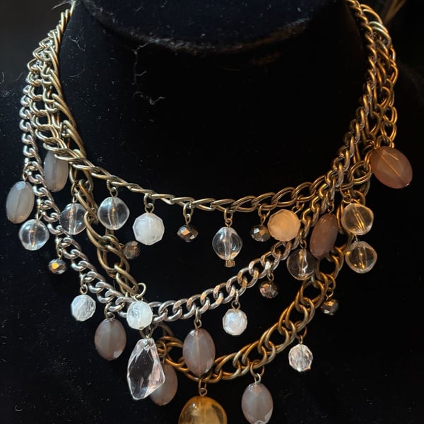 LOFT Multi Strand Layered Chain Beaded Charm Necklace