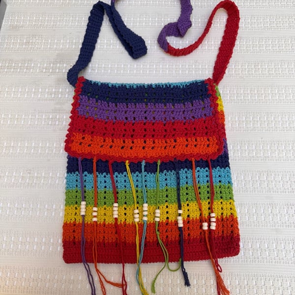 Colorful Bag, Hippie Bag, Beach Bag, Crochet Bag, Rainbow Bag, Bohemian Bag, Gift for Her, Festival Bag, Cross Body Bag, Women Purse -