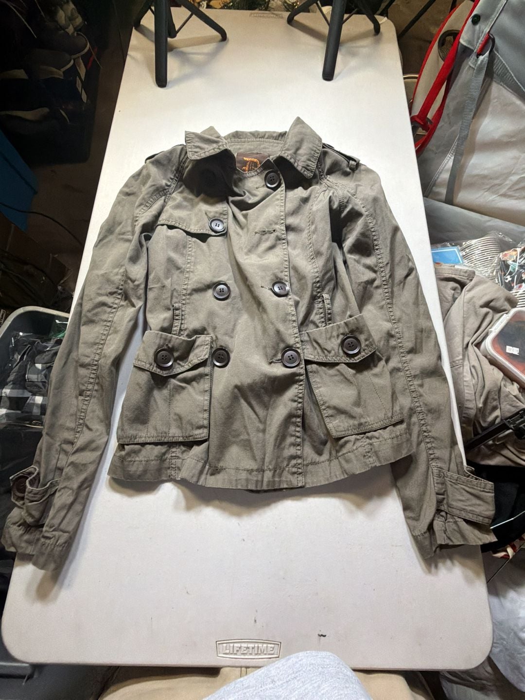 Dollhouse Utility Jacket Size S Green Cotton Military Trench Coat 2
