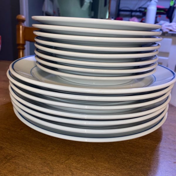 Alfoldi Porcelan Blue Band Dinner Plates Set of 15