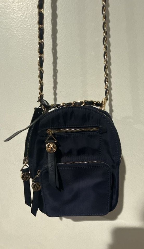 IZZY & ALI Mini Backpack Navy Nylon Chain Strap 2