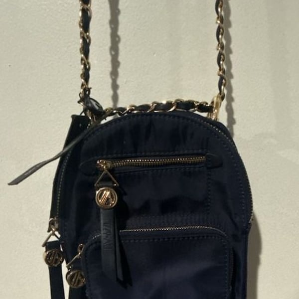 IZZY & ALI Mini Backpack Navy Nylon Chain Strap