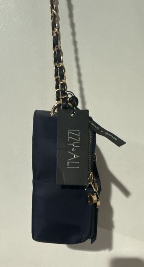 IZZY & ALI Mini Backpack Navy Nylon Chain Strap 3