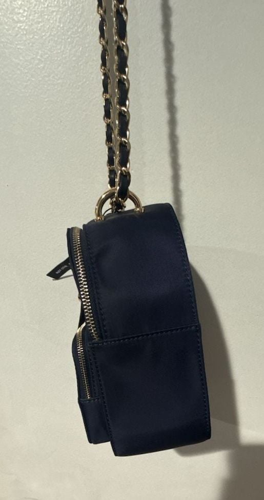 IZZY & ALI Mini Backpack Navy Nylon Chain Strap 5