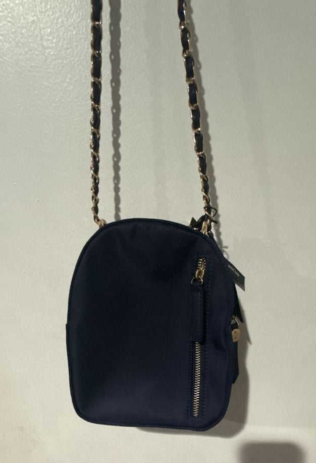 IZZY & ALI Mini Backpack Navy Nylon Chain Strap 4