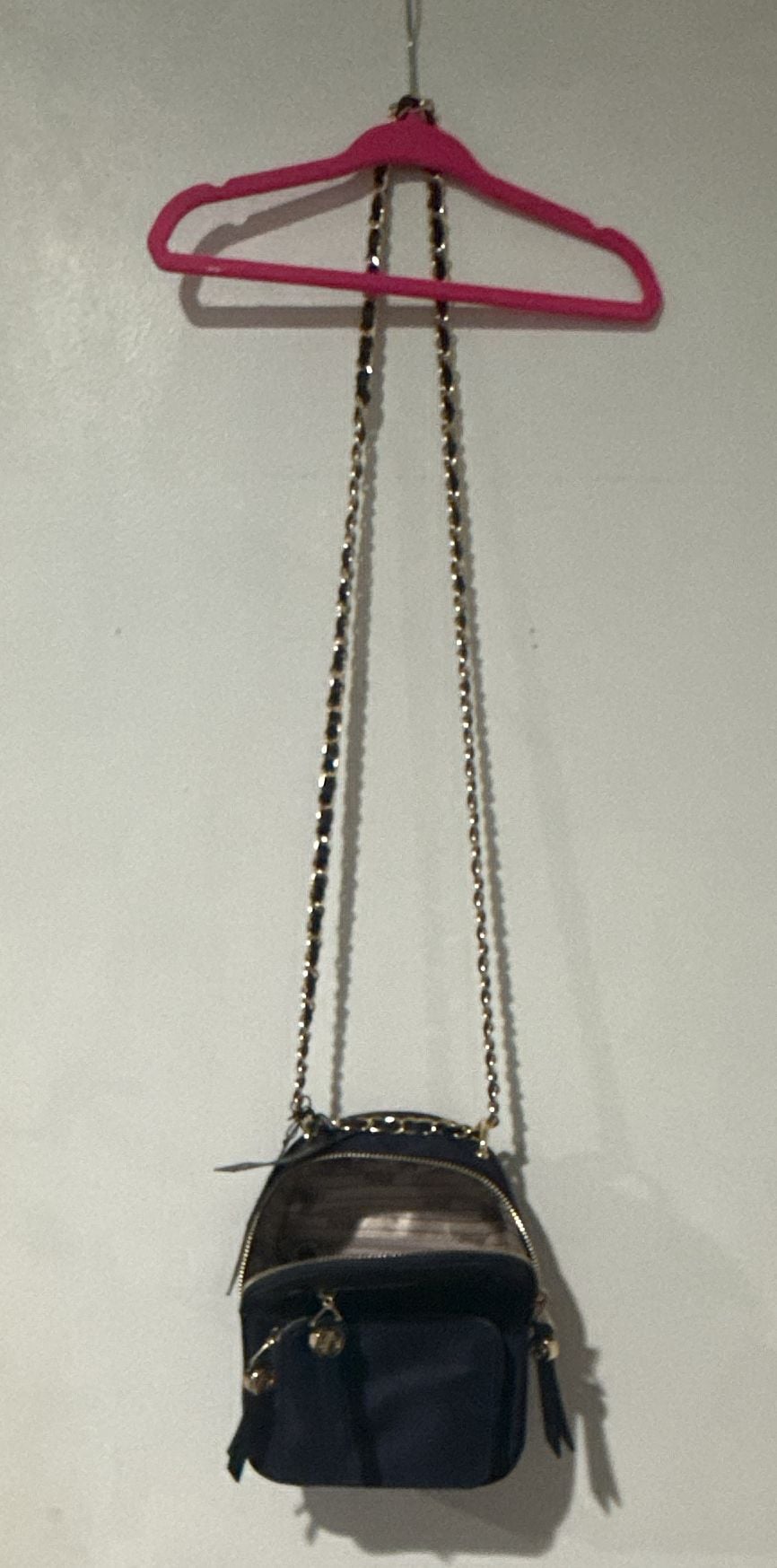 IZZY & ALI Mini Backpack Navy Nylon Chain Strap 7