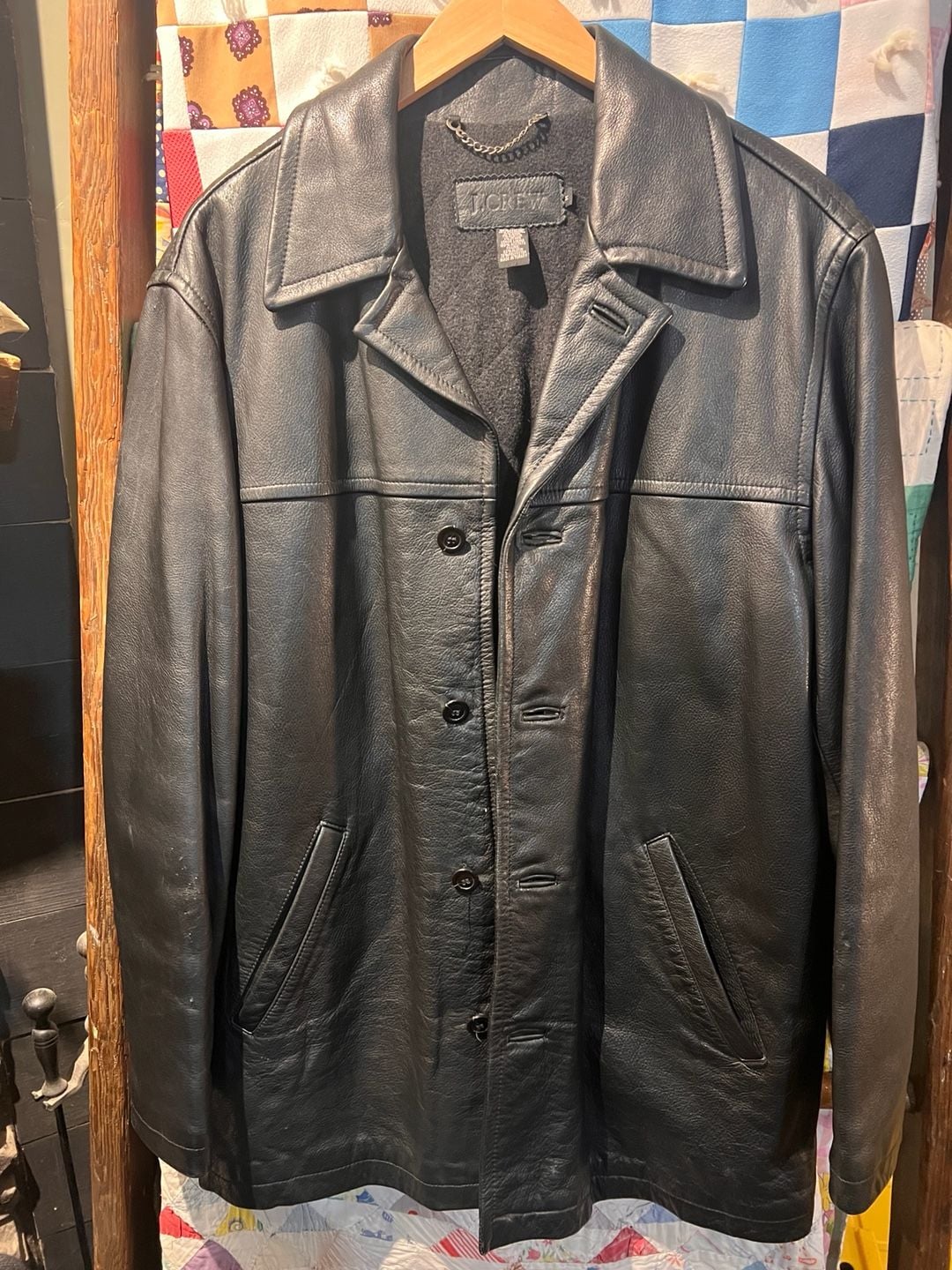 J.Crew Leather Jacket Size M Black Coat Wool Lined 2