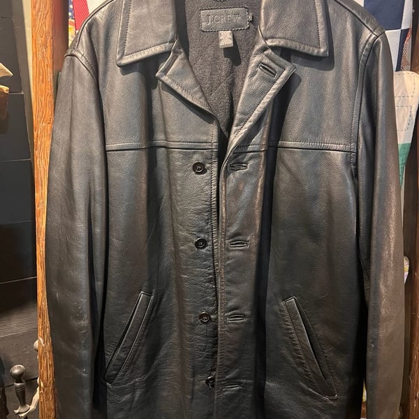 J.Crew Leather Jacket Size M Black Coat Wool Lined