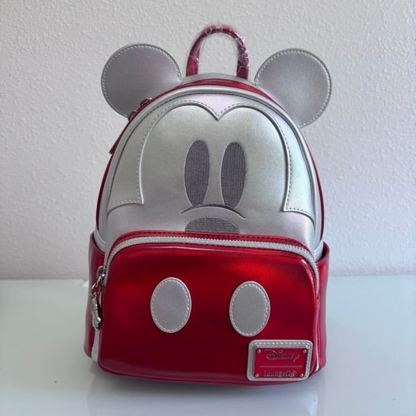 Disney Loungefly Mickey Mouse Metallic Red Silver Mini Backpack