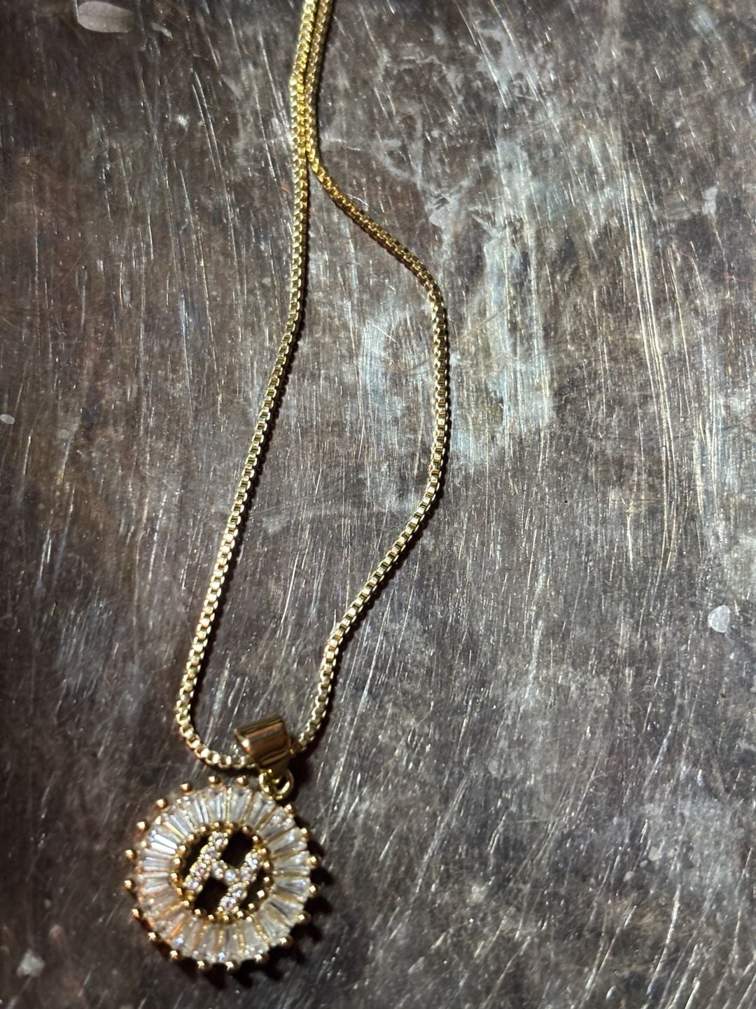 Gold Initial H Pendant Necklace Size 9 Inches Round CZ Crystal 2