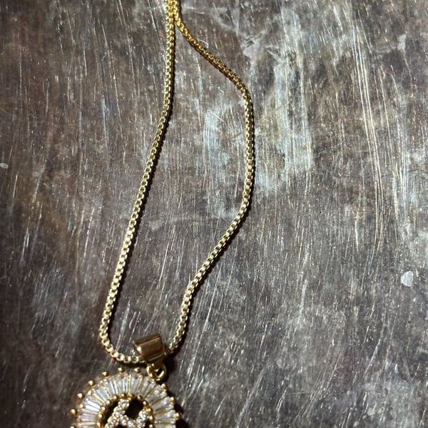 Gold Initial H Pendant Necklace Size 9 Inches Round CZ Crystal