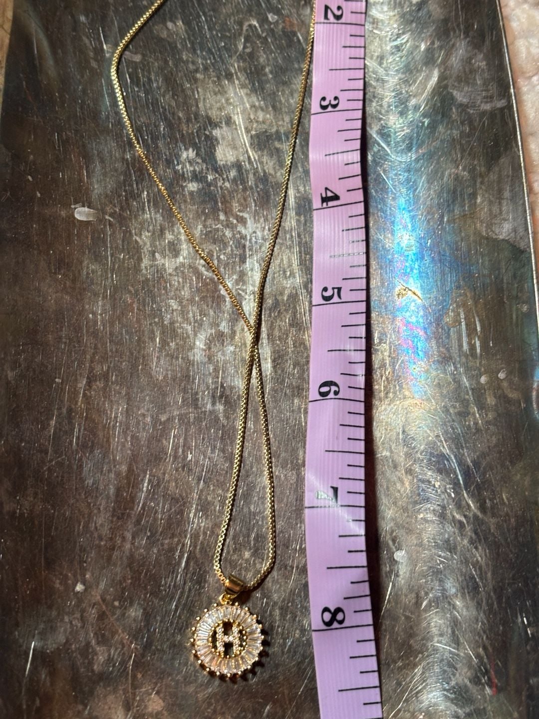 Gold Initial H Pendant Necklace Size 9 Inches Round CZ Crystal 4
