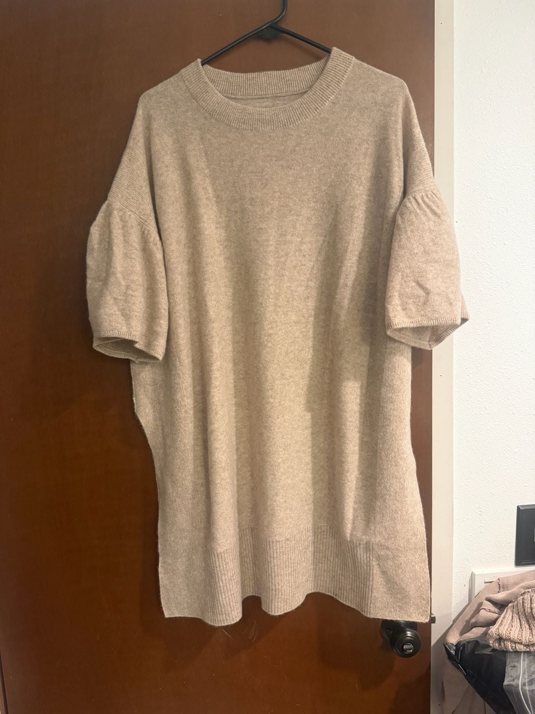 We The Free Short Sleeve 100% Cashmere Sweater Size S Light Beige Knit Pullover 2