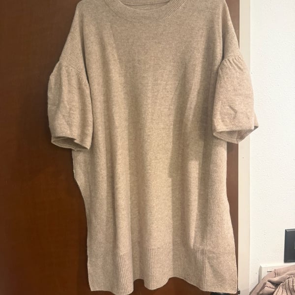 We The Free Short Sleeve 100% Cashmere Sweater Size S Light Beige Knit Pullover