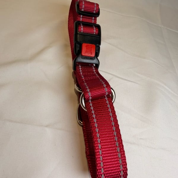 Reflective Nylon Dog Collar Red Adjustable