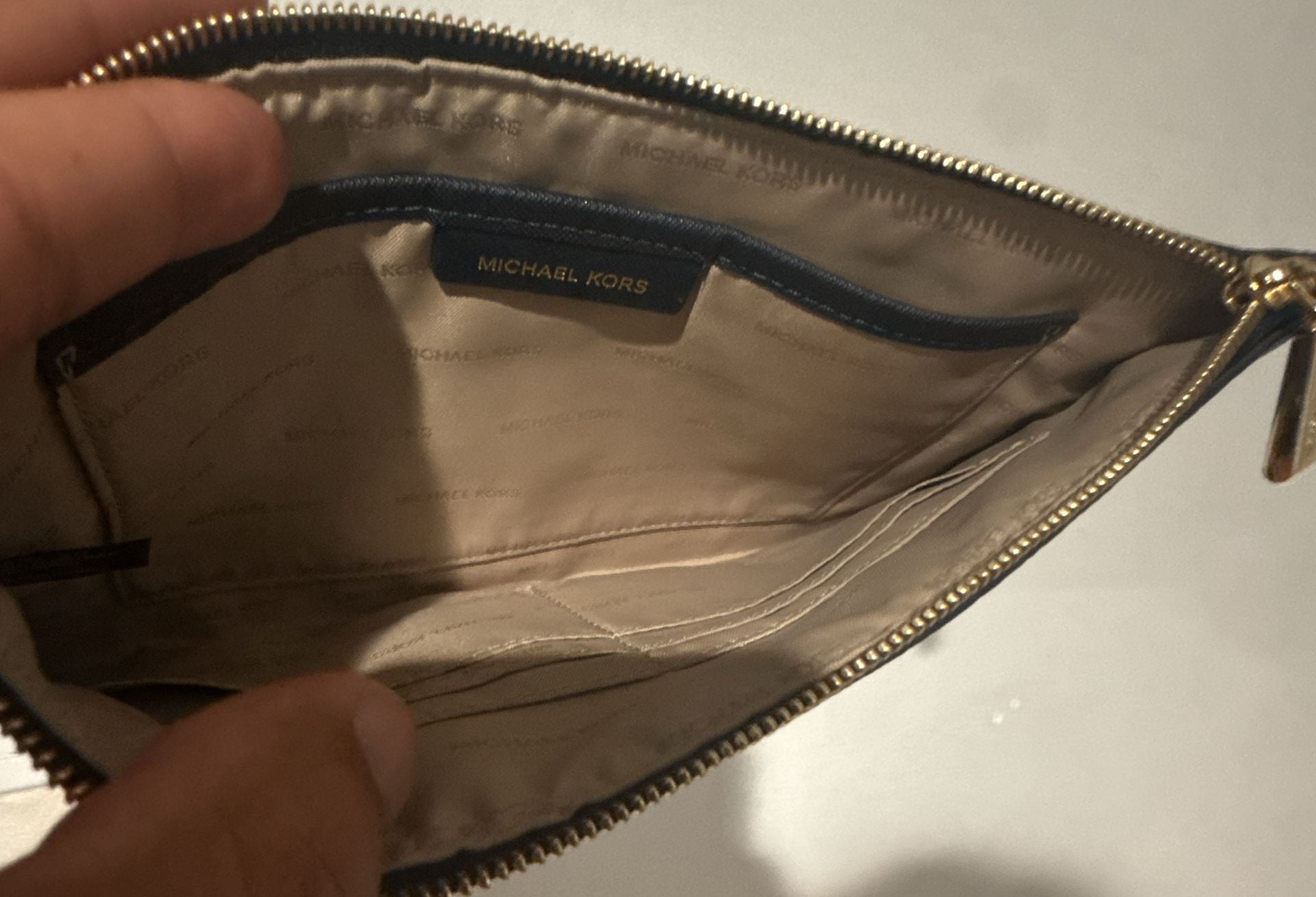 Michael Kors Jet Set Pebbled Leather Pouch Clutch Blue 4