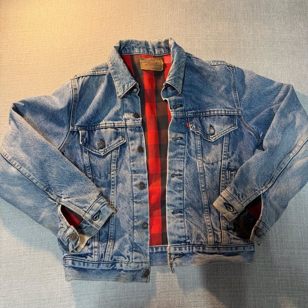 Levi's 70417 Flannel Lined Trucker Jacket Size 40 Blue Denim