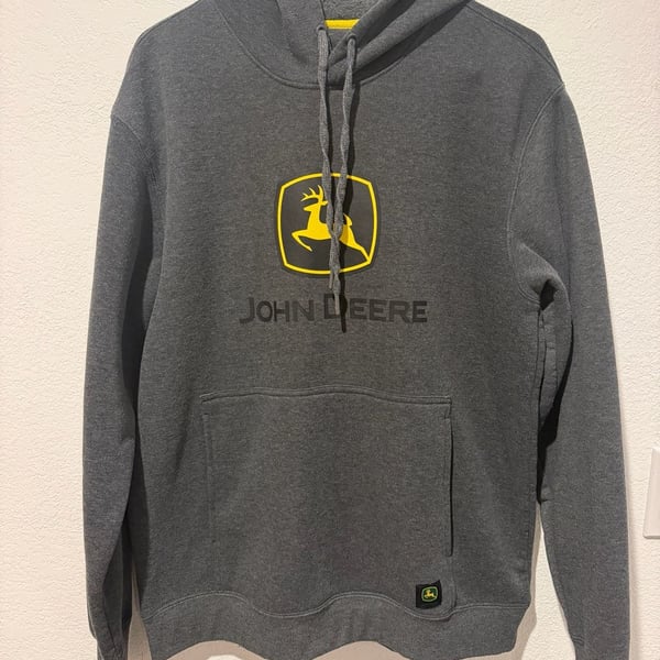 John Deere Hoodie Size M Dark Gray Pullover Graphic Logo Fleece