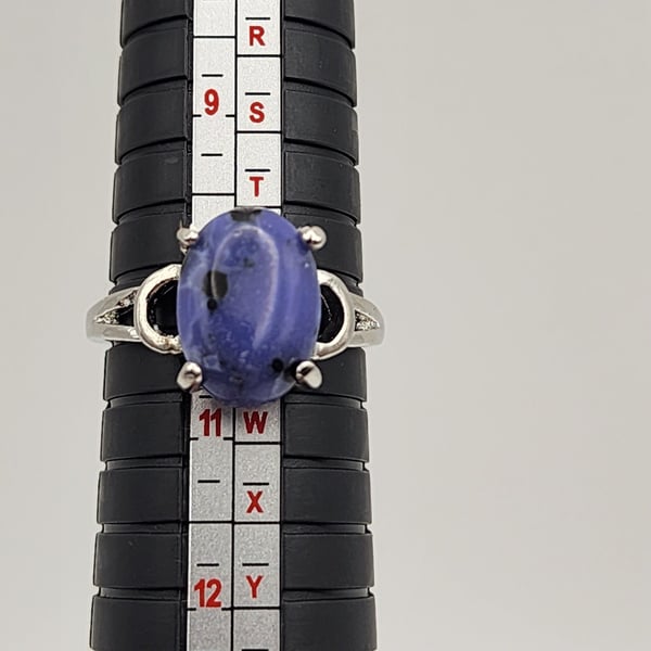 Silver Tone Oval Imitation Blue Lapis Lazuli Ring Size 10 
