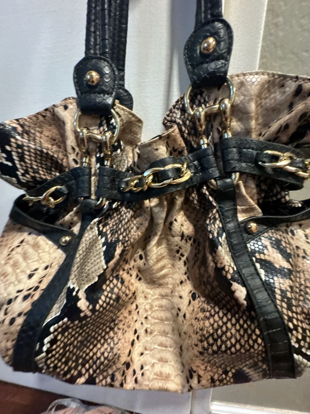 Wilsons Leather Snakeskin Hobo Bag with Gold Chain Detail 3