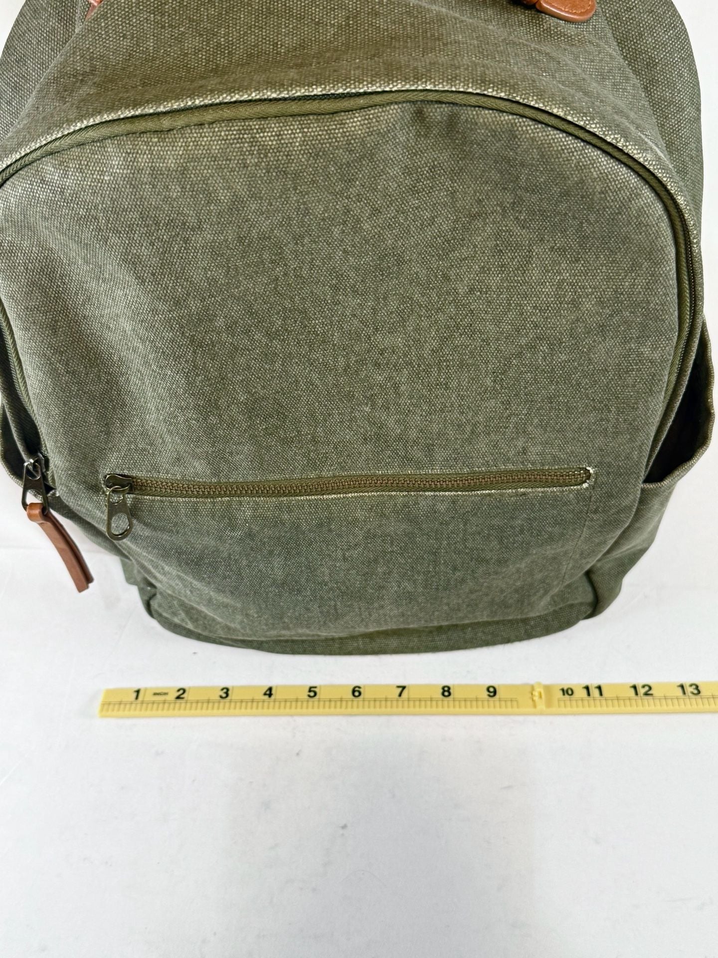 Universal Thread Canvas Backpack Green Brown Leather Trim Preppy Old Money Ivy League Quiet Luxury Utility Minimalist 3