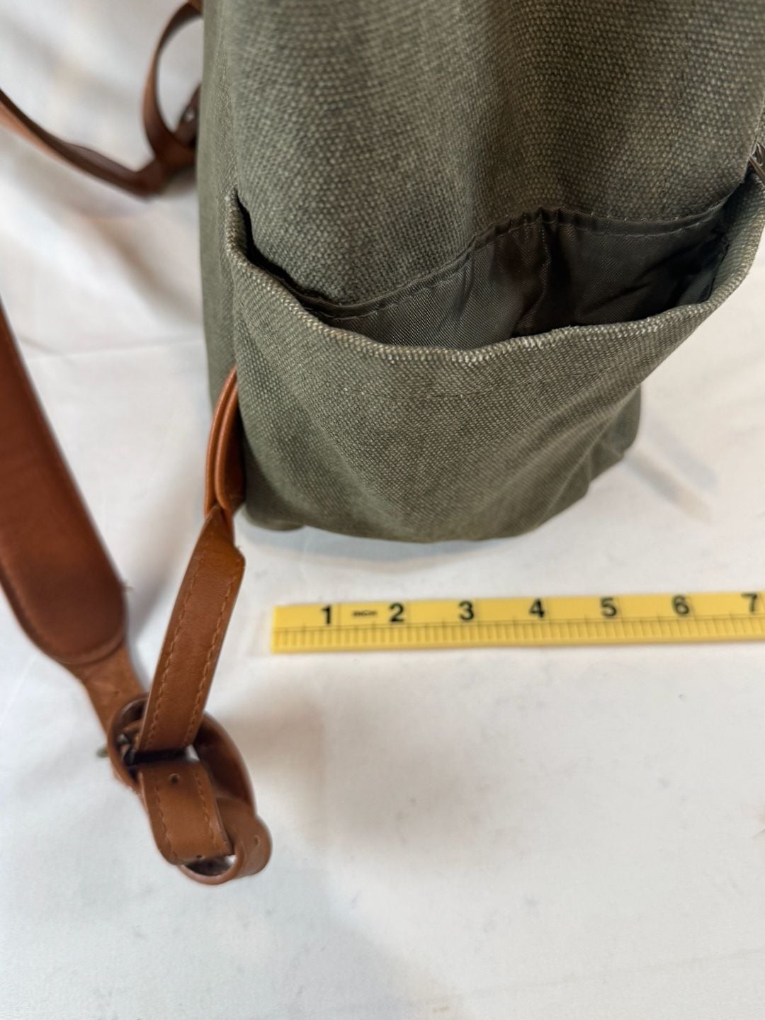 Universal Thread Canvas Backpack Green Brown Leather Trim Preppy Old Money Ivy League Quiet Luxury Utility Minimalist 8