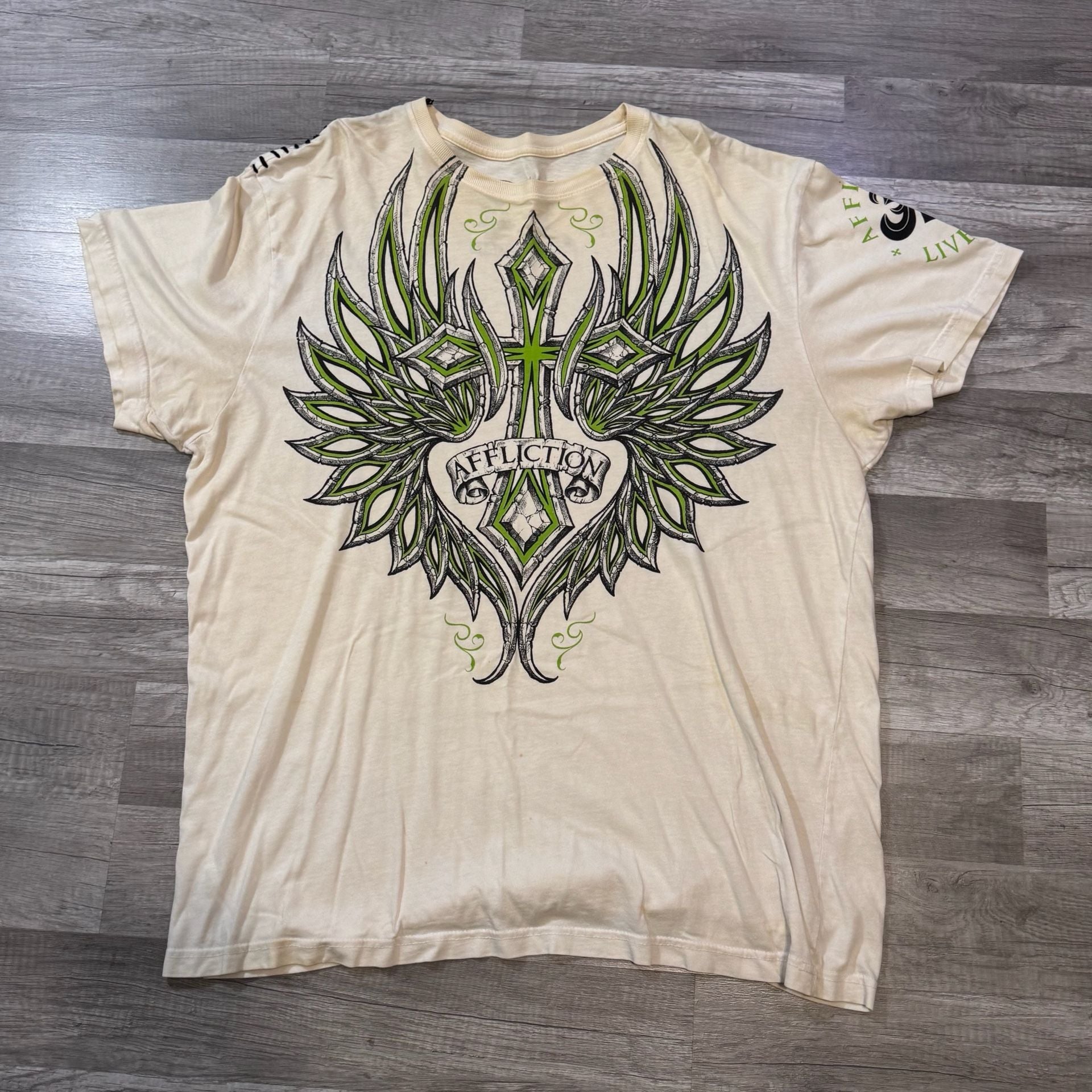 Affliction Graphic T-Shirt Large White Wings Cross 3
