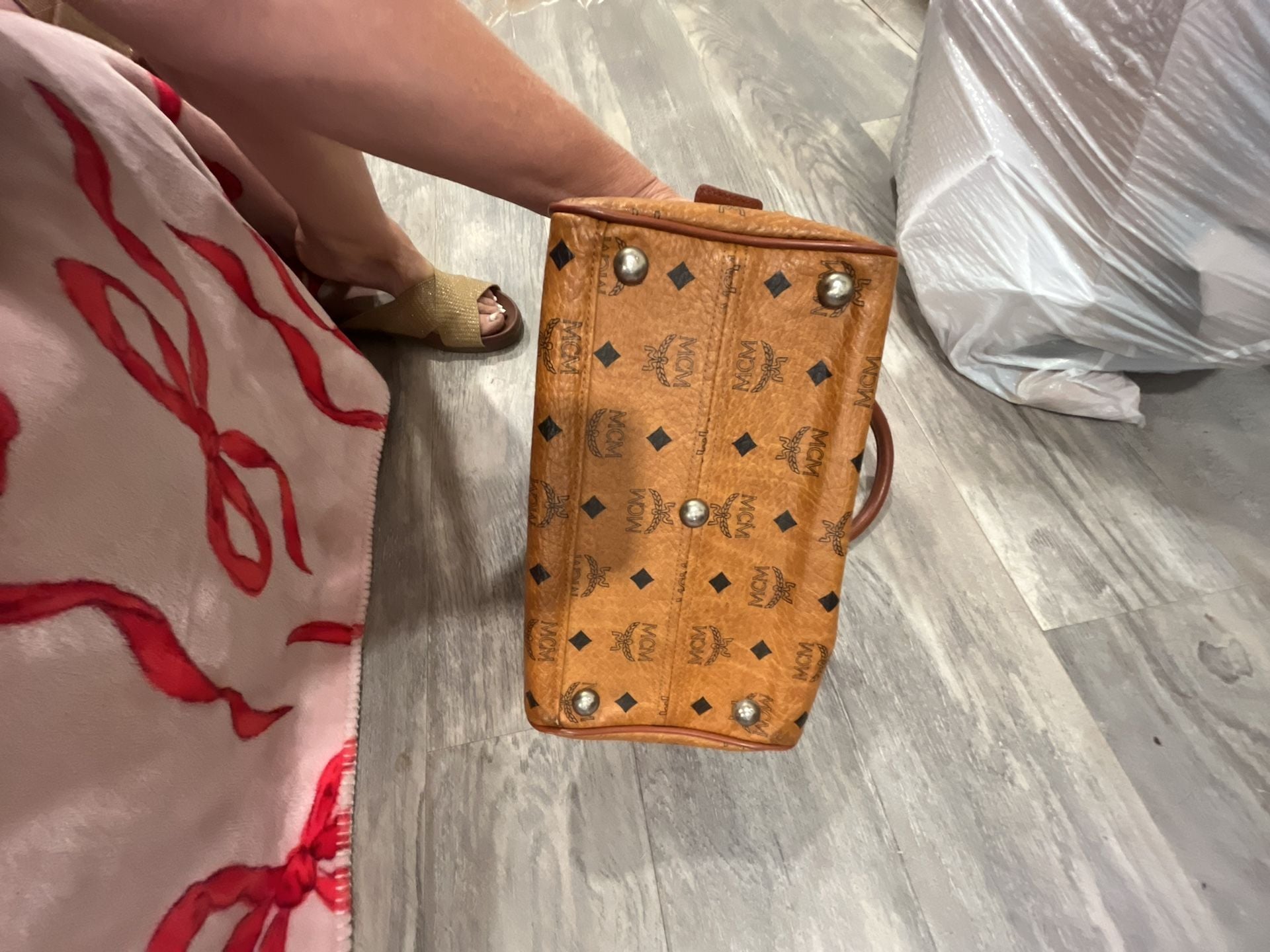 MCM Visetos Monogram Cognac Brown Boston Satchel Handbag 8