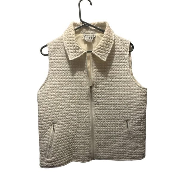 Keren Hart Quilted Vest Size M White Zip Up Collared Puffer